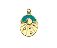 Gold Filled Turquoise Enamel with Radial Star On Oval Shape Pendant,CZ Micro Pave 18K Gold Filled Enamel Charm,16x22mm,Sku#Z1360