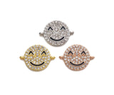 CZ Micro Paved Smiley Face Round Coin Connector,Cubic Zirconia Connector,Rose Gold/Silver/Gold plated, 12x16mm,Sku#Z1300