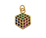 Colorful CZ Micro Pave Dainty Gold Rubik's Cube Charms, Gold Charm Pendant, Rubik's Cube Shape Necklace Charms, 12x17mm, Sku#F1335