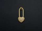 CZ Micro Pave Heart Lock Pendant, Cubic Zirconia Heart Pendant, Gold Tone pendant, 11x26mm, sku#F1110