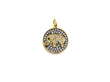CZ Clear Micro Pave Elephant On Round Coin Pendant, Round Shaped Pave Pendant, Gold plated, 15mm, Sku#Z1014