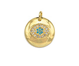 CZ Micro Pave Colorful Evil Eye On Round Coin Charms, 18k Dainty Gold Charms Pendant, Evil Eye Necklace Charms, 15x15mm, Sku#F1304