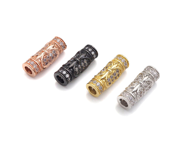 CZ Micro Pave Large Hole Tube Spacer Beads Charms, Drum Barrel Beads, Clear CZ,7x18mm, Sku#C113