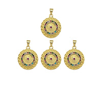 Colorful CZ Micro Pave North Star On Round Coin Shape Pendant,Dainty Gold Medallion Charm,Necklace Bracelet Charm Pendant,19x23mm, Sku#LK223