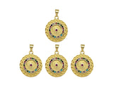 Colorful CZ Micro Pave North Star On Round Coin Shape Pendant,Dainty Gold Medallion Charm,Necklace Bracelet Charm Pendant,19x23mm, Sku#LK223