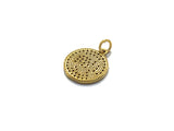 CZ Clear Micro Pave Elephant On Round Coin Pendant, Round Shaped Pave Pendant, Gold plated, 15mm, Sku#Z1014