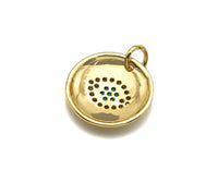 CZ Micro Pave Colorful Evil Eye On Round Coin Charms, 18k Dainty Gold Charms Pendant, Evil Eye Necklace Charms, 15x15mm, Sku#F1304