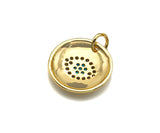 CZ Micro Pave Colorful Evil Eye On Round Coin Charms, 18k Dainty Gold Charms Pendant, Evil Eye Necklace Charms, 15x15mm, Sku#F1304