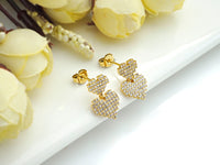 CZ Micro Pave Stud Earring, Double Heart Earrings, 10x16mm, sku#J219