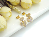 CZ Micro Pave Stud Earring, Double Heart Earrings, 10x16mm, sku#J219