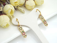 Clorful CZ Micro Pave Latch Back Bar Earring, Long Bar Huggie Earrings,Colorful CZ micro pave earrings, 6x35mm, sku#J238