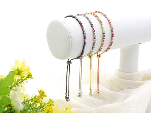 NEW STYLE Adjustable Bracelet,Rainbow cz Pave Stud Bracelet Gold/Silver/Rose Gold/Gunmetal, Chain Bracelet,SKU#A96