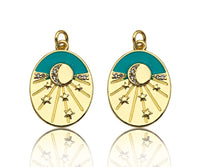 Gold Filled Turquoise Enamel with Radial Star On Oval Shape Pendant,CZ Micro Pave 18K Gold Filled Enamel Charm,16x22mm,Sku#Z1360