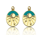 Gold Filled Turquoise Enamel with Radial Star On Oval Shape Pendant,CZ Micro Pave 18K Gold Filled Enamel Charm,16x22mm,Sku#Z1360
