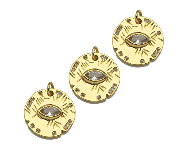 CZ Micro Pave Evil Eye On Round Coin Shape Pendant,Cubic Zir