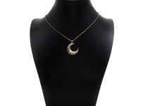Turquoise Blue Enamel On Cresent Moon Shape Pendant/Charm,Gold Cubic Zirconia Charm, Necklace Bracelet Charm Pendant,21x24mm, Sku#Z1279
