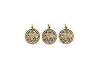 CZ Clear Micro Pave Elephant On Round Coin Pendant, Round Shaped Pave Pendant, Gold plated, 15mm, Sku#Z1014