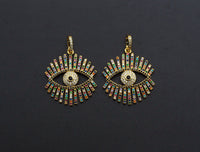Colorful cz Pave Evil Eye Pendant,CZ Micro Pave eye pendant, Pave Jewelry, 27x30mm, sku#F1062