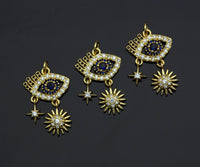 Clear CZ Micro Pave Colbalt Blue Evil Eye With Sunflower Star Shape Pendant Charm, Cubic Zirconia Evil Eye Charm,17x26mm,sku#LK155
