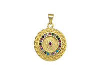 Colorful CZ Micro Pave North Star On Round Coin Shape Pendant,Dainty Gold Medallion Charm,Necklace Bracelet Charm Pendant,19x23mm, Sku#LK223