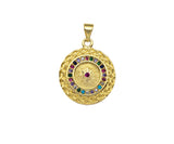 Colorful CZ Micro Pave North Star On Round Coin Shape Pendant,Dainty Gold Medallion Charm,Necklace Bracelet Charm Pendant,19x23mm, Sku#LK223