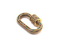 Rainbow Colorful CZ Micro Pave Oval Shape Clasp, Gold/Gunmetal Plated Screw Clasp, 15x29mm, sku#H159
