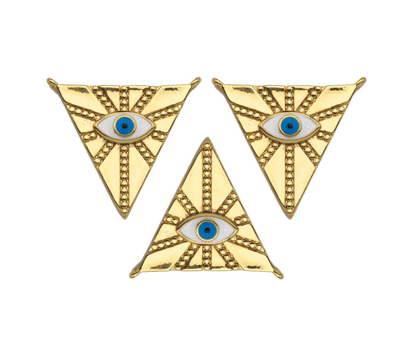 Enamel Evil Eye On Triangle Shape Pendant,18K Dainty Gold Charm, Necklace Bracelet Charm Pendant,26x24mm, Sku#F1372