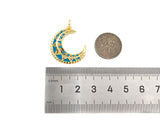 Turquoise Blue Enamel On Cresent Moon Shape Pendant/Charm,Gold Cubic Zirconia Charm, Necklace Bracelet Charm Pendant,21x24mm, Sku#Z1279