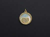 Clear CZ Micro Pave Heart on Mother-of-pearl Pendant Charm, Cubic Zirconia Charm,  Heart Charm, Pearl Charm,15mm,sku#Z913