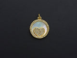 Clear CZ Micro Pave Heart on Mother-of-pearl Pendant Charm, Cubic Zirconia Charm,  Heart Charm, Pearl Charm,15mm,sku#Z913
