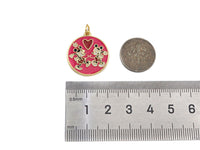 Colorful Enamel Mickey Mouse On Round Coin Pendnat,Red Black Enamel Gold Charm , Colorful Enamel, 23x20mm, Sku#LK263