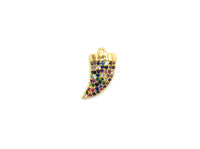 CZ Micro Pave Multi-color OX Horn Pendant, Horn Shaped Pave Pendant, Colorful Gold plated, 9x16mm, Sku#B113