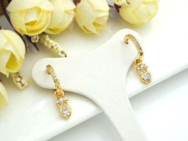 CZ Heart Crown Huggie Earrings, Sku#J239