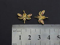 Colorful CZ Micro Pave Dragonfly Shape Pendant,Cubic Zirconia Dragonfly Charm, Gold Tone, 12x16mm,sku#Z739