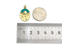 Gold Filled Turquoise Enamel with Radial Star On Oval Shape Pendant,CZ Micro Pave 18K Gold Filled Enamel Charm,16x22mm,Sku#Z1360