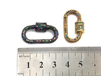 Rainbow Colorful CZ Micro Pave Oval Shape Clasp, Gold/Gunmetal Plated Screw Clasp, 15x29mm, sku#H159