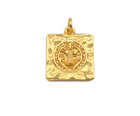 18k Gold Saint St Benedict Medallion Protection Square Charms, Gold Jesus Pendant, Religious Necklace Charms, 15x17mm, Sku#Z1248