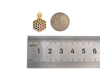 Colorful CZ Micro Pave Dainty Gold Rubik's Cube Charms, Gold Charm Pendant, Rubik's Cube Shape Necklace Charms, 12x17mm, Sku#F1335