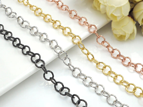 8mm Cross Link Chain by Yard, Rolo Chain, Gold/ Gunmetal / Silver/ Rose Gold Brass Chain, sku#E509