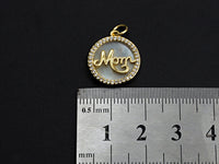 Mother-of-pearl Inlay MOM Letter Round Pendant/Charm, Mom Letter Shape Pendant,16mm, Mother's day gift, Sku#Z791
