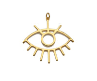 CZ Micro Pave Evil Eye with Eyelash Frame Pendant/Charm, Gold Evil Eye Cubic Zirconia Pendant Charm,36x33mm,sku#Y313