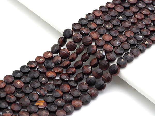 Double Sided Turtle Shell Cut Natural Tiger Eye Coin beads, 6mm Flat coin faceted, Natural Gemstone Beads, 16" Full strand, Sku#U603