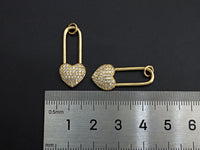 CZ Micro Pave Heart Lock Pendant, Cubic Zirconia Heart Pendant, Gold Tone pendant, 11x26mm, sku#F1110