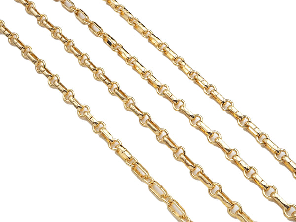 High Quality Hand Made Rectangle O ring  Link Chain, 18K Real Gold Plated Rectangular Link Chain, Wholesale bulk Chain, 4x8mm, sku#M395