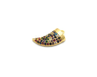 CZ Micro Pave Multi-color OX Horn Pendant, Horn Shaped Pave Pendant, Colorful Gold plated, 9x16mm, Sku#B113