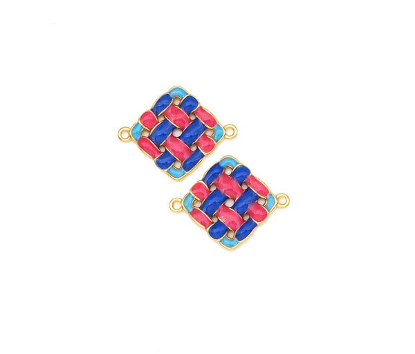 Colorful Enamel Weavy Rhombus Shape Connector, 18K Gold Filled Enamel Charm, Necklace Bracelet Link Connector,16x20mm,Sku#Y504