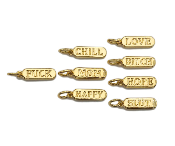 Dainty Gold Bar Pendant, Love happy chill mom bar, F1289