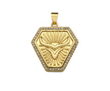CZ Micro Pave OX Horn On Shield Shape Pendant/Charm,Cubic Zirconia Medallion Charm, Necklace Bracelet Charm Pendant,23x25mm, Sku#LK194