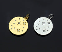 North Star on Disc Round Coin Pendant,North Star Cubic Zirconia Pendant, Silver/Gold Plated,16x19mm,Sku#F1267