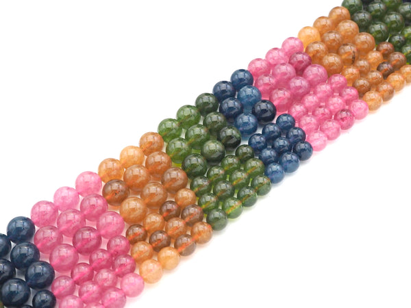 Natural Watermelon Quartz Round Smooth Beads, 8mm/10mm Blue/Green/Pink/Orange Mixed Color Quartz Beads, 15.5'' Full Strand, Sku#U1169